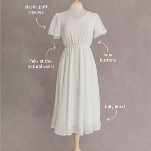 JessaKae Elegant Cream Midi Dress with Puff Sleeves